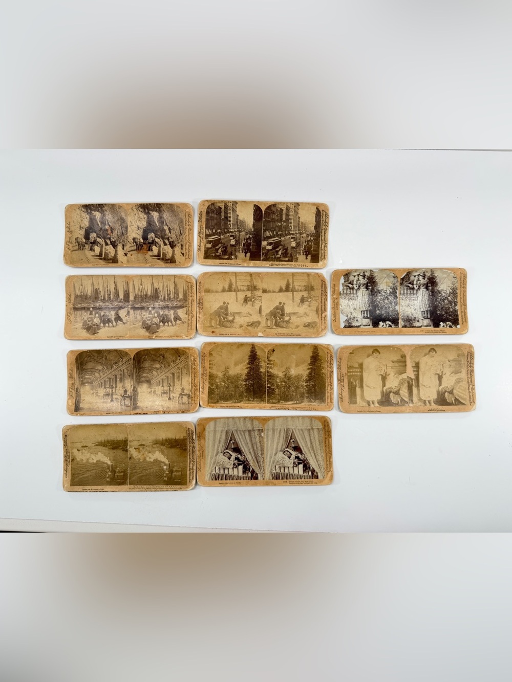 Lot Of 10 Antique 1890s Stereoview Stereographs Cards, NY Broadway Yosemite Rare